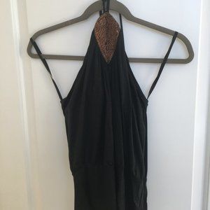 Banana Republic Black & Gold Leaf Halter Top